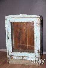 Armoire / placard en bois vitré de petite taille peinte à l'indienne de style vintage. Fabuleux