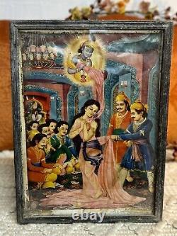 Art Antique Imprimer Hindu Indien Draupadi Vastraharan Encadré Bg Sharma