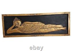 Art mural en bois de grande taille Vintage représentant un Bouddha couché indien thaïlandais moine hindou antique