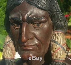 Assis Magasin De Cigares Bull Statue Indienne Vtg Tabac Antique Natif Américain Sioux