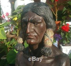 Assis Magasin De Cigares Bull Statue Indienne Vtg Tabac Antique Natif Américain Sioux