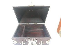 Bijoux Vintage Coin Treasure Box Antique Brass Dowry Kerala Inde Boîte En Bois