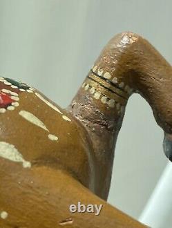 Bois Sculpté Indien Rajasthani Peint Cheval De Mariage Patine Rustique Figurine
