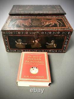 Boîte De Rangement De Teck Indienne Ancienne / Vintage. Rajput École Miniature De Peinture