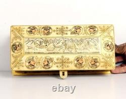 Boîte à bijoux en os de chameau massif peinte à la main dans un style vintage Mughal, décorative - 11070