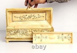Boîte à bijoux en os de chameau massif peinte à la main dans un style vintage Mughal, décorative - 11070