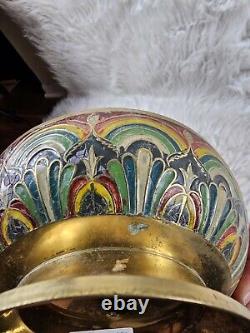 Bol en laiton émaillé antique avec socle de licorne Mughal Morad vintage