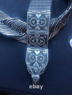 Ceinture en argent indien vintage, ceinture à effet de chaîne en fil avec boucle ornée