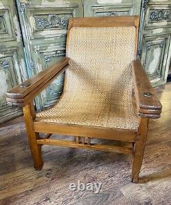 Chaise De Plantation Vintage, Original De L'indian Teck Rattan Colonial Planter