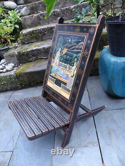 : Chaise pliante peinte à la main de style rajasthanais vintage, de taille adulte, laquée et peinte