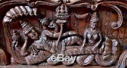 Dieu Hindou Vishnou Tenture Panneau Vintage Statue En Bois Sculpture Main Rar