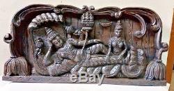 Dieu Hindou Vishnou Tenture Panneau Vintage Statue En Bois Sculpture Main Rar