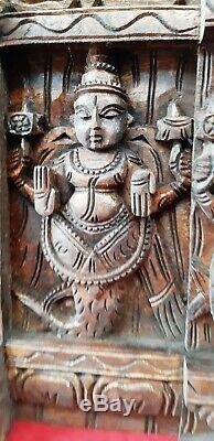Dieux Hindous Art Vintage Handcrafted Panneau Mural Panneau Sculpture Statue En Bois