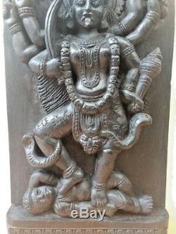 Durga Kali Devi Temple Vintage Mur Sculpture En Bois Statue Panneau Art Déco