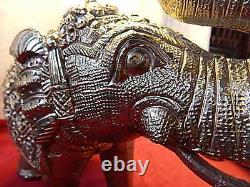 Éléphants D’argent Vintage Sculpté Vintage Indien Oriental Animal Grand 35cm 2.5kg