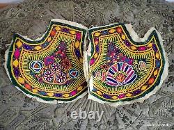 Éventail en broderie du Gujarat, Inde, éventail à main Kutch, paons, femme vintage