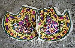 Éventail en broderie du Gujarat, Inde, éventail à main Kutch, paons, femme vintage