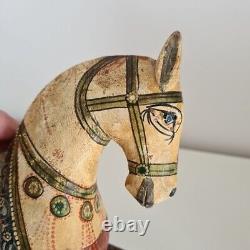 Figure de cheval de mariage en bois peint à la main vintage GHODI indien sculpté à la main de 27cm