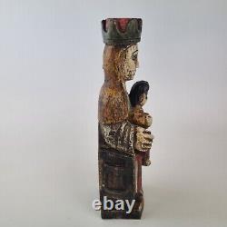 Figure polychrome en bois sculpté indien du 20ème siècle Mère et enfant Madonna 29cm