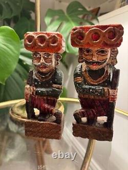 Figures en bois sculpté vintage de l'Inde du Rajasthan