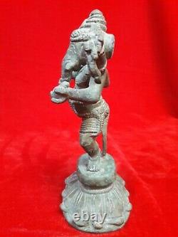 Figurine En Laiton Antique Vtg Idol Lord Ganesha Temple Hindou Statue Sculpture A-51
