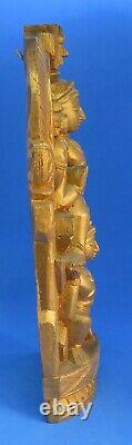 Figurine antique de la déesse Lakshmi en bois doré à la feuille d'or hindoue indienne de l'époque victorienne