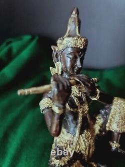 Figurine antique hindoue mythique de Krishna Kanna en bronze en métal de laiton travail complexe