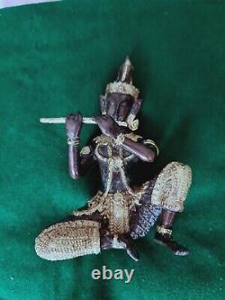 Figurine antique hindoue mythique de Krishna Kanna en bronze en métal de laiton travail complexe