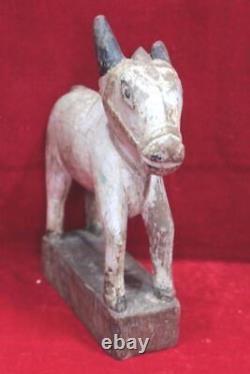 Figurine de Nandi en bois ancienne vintage indienne sculptée à la main Décoration de maison collectionnable PU-25