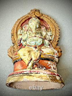 GANESHA, DIEU HINDOU EN TERRE CUITE VINTAGE DU TAMIL NADU DES ANNÉES 40/50 À PUDUCHERRY