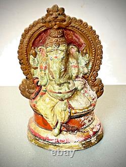 GANESHA, DIEU HINDOU EN TERRE CUITE VINTAGE DU TAMIL NADU DES ANNÉES 40/50 À PUDUCHERRY