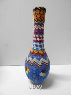 GRAND ANTIQUE VINTAGE BOUTEILLE PAIUTE INDIENNE PERLÉE 9 7/8t BELLE ANCIENNE