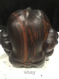 Grand Antique Sculpté Coromandel 6 1/2 X 6 1/4 Ins Pleurant Ou L'homme Doux Bouddha