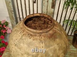 Grand Antique Vintage Rustic Hand Beaten Riveted Indian Water Pot Garden Planter
