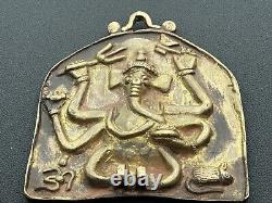 Grand amulette hindoue - Pendentif Ganesh Vintage Antique Rare en bronze, panneau votif pour la puja