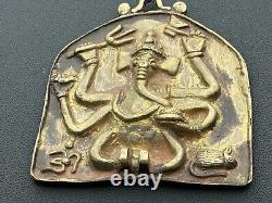 Grand amulette hindoue - Pendentif Ganesh Vintage Antique Rare en bronze, panneau votif pour la puja