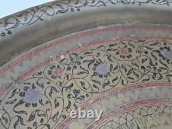 Grand plateau en laiton vintage (indien, persan, arabe, islamique) de 73cm de diamètre
