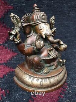Grande Ancienne Statue De Laiton Hindou Dieu Indien Seigneur Ganesh/ganesha & Rat