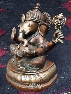Grande Ancienne Statue De Laiton Hindou Dieu Indien Seigneur Ganesh/ganesha & Rat