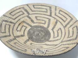 Grande Antiquité C1900-20s Vintage Pima Indian Basket Tray Wine Bowl Maze Dsgn