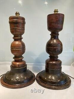 Grande Paire De Lampes De Table Indiennes Peintes Antiques