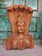 Grande Statue Antique Indienne En Bois Sculpté à La Main Représentant Le Dieu Hindou Vishnu Dans Un Temple