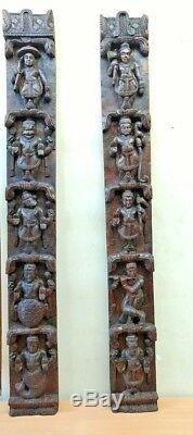 Hindu Dashavatara Mur Panneau Vertical Paire Vintage Dieu Vishnu Panneau Avatar Décor