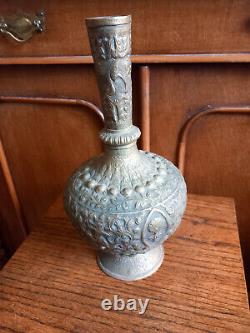 Hookah en laiton antique indien orné et estampé à la main, vase à eau du XIXe siècle
