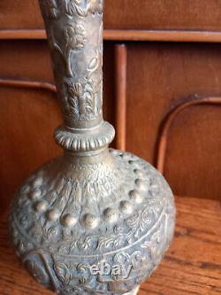 Hookah en laiton antique indien orné et estampé à la main, vase à eau du XIXe siècle
