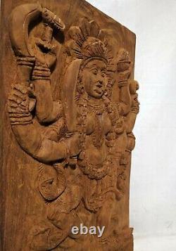 Kali Statue Panneau Mural En Bois Déesse Sculpture Temple Vintage Figurine Idol