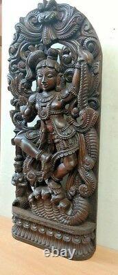 Kaliya Krishna Sculpture Dieu Hindou Statue Krsna Vintage Panneau Mural En Bois Décor