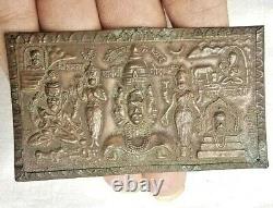 L'ancienne Vieille Vieille Cuivrée De 1900 Embossed Hindu Dieu Déesse Tamra Patra / Assiette