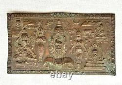 L'ancienne Vieille Vieille Cuivrée De 1900 Embossed Hindu Dieu Déesse Tamra Patra / Assiette