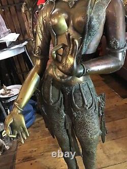 Lakshmi Sculpture En Laiton Statue Grande Déesse Vintage Hindoue Devi H130cm L 25kg